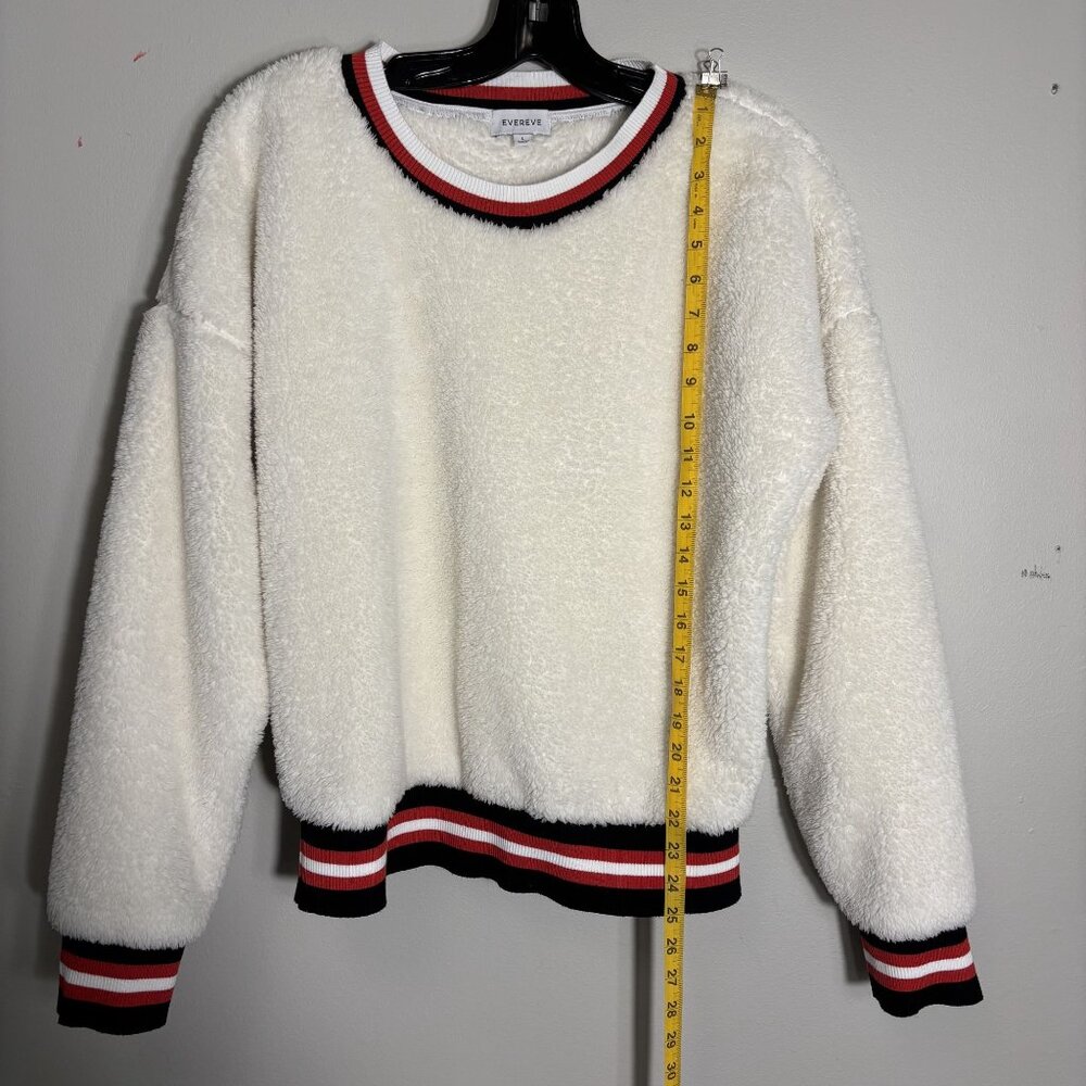 Evereve White Varsity Teddy Knit Pullover With Striped Red and Black Trim Size L - Picture 4 of 11